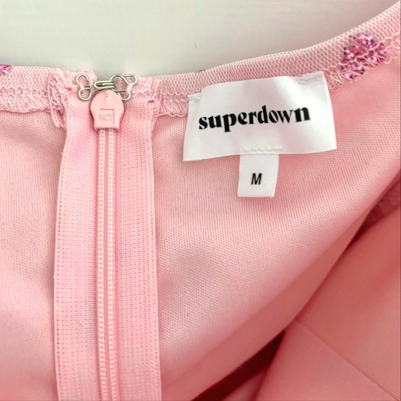 REVOLVE x Superdown Fifi Mesh Pink Glitter Hearts Mini Dress Medium - Picture 9 of 10